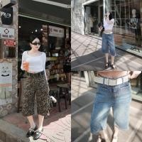 ราคา Wide Jeans กางเกงยีนส์ขา5 ส่วนกระบอกตรง พร้อมเข็มขัดเส้นใหญ่ ใส่แล้วเพรียวมาก (29726269471)