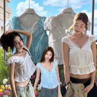 ราคา ส่งด่วน Linen Bloom Top เสื้อผ้าฝ้ายทรงเเขนตุ๊กตาแต่งขอบลูกไม้ ด้านหลังสม็อค (44174524242)