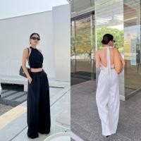ราคา ส่งด่วน Glam Summer set เสื้อผูกคอผูกหลัง ตัวเสื้อผ้าลินิน มาพร้อมกางเกงขายาว ผ้าโพลีเอสเตอร์ผสมคอตตอน รุ่นนี้คุ้มมากๆ (24477921107)