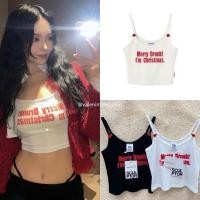 ราคา ส่งแมส Merry Drunk tank top เสื้อสายเดี่ยว แต่งระบายลูกไม้สุดคิ้วท์ สกรีนลาย ชนช็อปเกาหลี (24028807974)