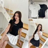 ราคา ส่งแมส Axw t shirts เสื้อคอกลมแต่งปลายแขนตัวหนังสือเพชร วิบๆวับๆ เก๋ๆชิคๆ เนื้อผ้าร่องใส่สบาย (22361426390)