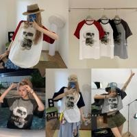 ราคา ส่งด่วน WG WE 5844 เสื้อยืดคอกลมแขนสั้น ทรงโอเวอร์ไซส์ สกรีนลายน้องหมา สีทูโทน (26287541531)