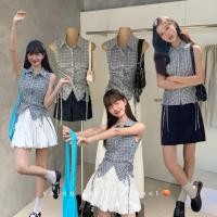 ราคา ส่งด่วน ? ? ? ? 8856 เสื้อคอปกแขนกุด ผ้าลายสก็อต มีเชือกรูดผูกโบว์ด้านข้าง (54054978390)