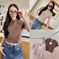 ราคา Korea Valen Basic top เสื้อยืดผ้าทรงครอปแขนสั้น กระดุมหน้า เกาหลีสุด (28874840107)