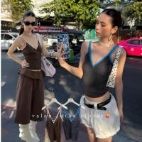 ราคา ส่งด่วน 26M071 MMFISH เสื้อสายเดี่ยวงานผ้านิตถักลายสวย เพิ่มดีเทลขอบสีตัดให้ลุคดูมีมิติ (57855487677)