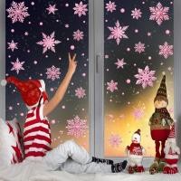 ราคา สติกเกอร์ตกแต่งคริสต์มาสสีชมพูกับเกล็ดหิมะสำหรับหน้าต่างและประตู สร้างสรรค์ BHW3 (40423603916)