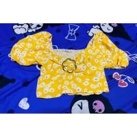 ราคา เสื้อแฟชั่นแขนสั้นลายดอกไม้สีเหลือง (47653899370)