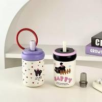 ราคา 316 สแตนเลสขนาดเล็กที่เรียบง่ายน่ารักลูกแมวถ้วยความร้อนฟางถ้วยความร้อนพกพากลางแจ้งแก้วน้ำสำนักงานรถถ้วยน้ำด้วยเชือกยก (41859084576)