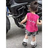 ราคา ชุดแฟชั่นเกาหลีสำหรับเด็กหญิง ลายเสือดาว พิมพ์บนเสื้อกั๊กกับกางเกงขาสั้น (46005948667)