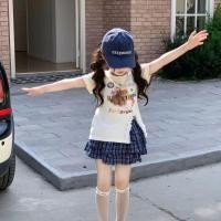 ราคา ชุดกระโปรงลายสก๊อตแขนสั้น พิมพ์ลายหมี ในสไตล์เกาหลีสำหรับฤดูร้อน (54453348822)