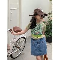 ราคา เสื้อยืดแขนสั้นสำหรับเด็กผู้หญิง พิมพ์ลายต้นมะพร้าว สไตล์ฤดูร้อน ทรงกระชับ (44855684172)