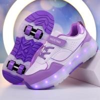 ราคา รองเท้าโรลเลอร์สี่ล้อสำหรับเด็กและผู้ใหญ่ รองเท้ากีฬากลางแจ้งที่มีล้อถอดได้ ไฟส่องสว่าง ชาร์จได้ (27375630690)