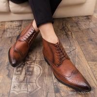 ราคา Fast Shipping Sharp Toe Leather Men Boots High Tops Shoes รองเท้าแพลตฟอร์มภาษาอังกฤษ WUFG (51455436748)