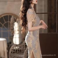 ราคา ชุดนอนลายกี่เพ้า ลายลูกไม้สีฟ้า ออกแบบใหม่สำหรับวัยสาว สไตล์ย้อนยุค (48755422226)