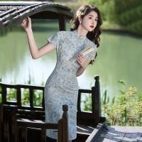 ราคา กี่เพ้าสีฟ้าแขนสั้น สไตล์จีนย้อนยุค สำหรับฤดูร้อน (44955187035)