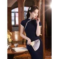 ราคา กี่เพ้าสำหรับฤดูใบไม้ผลิและฤดูร้อน ทำจากผ้าฝ้ายโพลีเอสเตอร์กลางความยาว สไตล์ย้อนยุคทันสมัย (47952050263)