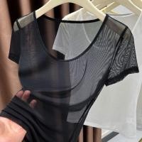 ราคา เสื้อยืดแขนสั้นคอกว้างซีทรู material ผ้าไหมน้ำแข็ง สำหรับผู้หญิง ฤดูร้อน 2025 (42155430720)
