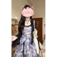 ราคา คาร์ดิแกนสีดำพร้อมลายกุหลาบและผีเสื้อ อ่อนโยนในอากาศเย็น มีเอวสีม่วง (53056903313)