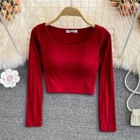 ราคา แขนยาว ทรงเข้ารูป สไตล์เกาหลี เสื้อยืดผู้หญิงคอเหลี่ยมพื้นฐานพร้อมแผ่นรองหน้าอก ฤดูใบไม้ร่วง 2024 เสื้อเบสิคแบบสั้น (42601138253)