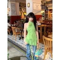 ราคา สีผู้หญิง Halter Off the Shoulder Ruffled แขนกุด Slimmer ผลไม้สีเขียวชีฟองสีเขียวสาวริบบิ้นเสื้อกั๊ก NS8S (25579669244)