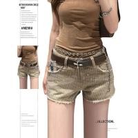 ราคา กางเกงขาสั้นสไตล์เดนิมอุตสาหกรรมหนักสำหรับหญิง Y2K สีเต็ม มีประกายเหมือนเพชร เอวต่ำในสไตล์อเมริกัน (48006930365)