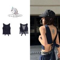 ราคา AiB เสื้อยีนส์เปิดหลัง ผ้ายีนส์ดิบ สีเข้ม แขนกุด ทรงสวย (52056579816)