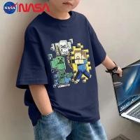 ราคา แขนสั้นผ้าฝ้ายแท้สำหรับเด็กผู้ชาย เสื้อยืดแขนสั้นใหม่ พิมพ์ลาย Minecraft เสื้อหลวมสำหรับเด็กโต (27182259616)