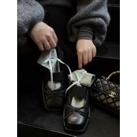 ราคา Square Toe ปากตื้น Mary Jane รองเท้าผู้หญิงโบว์หนังบัลเล่ต์หนา Soled รองเท้าหนังขนาดเล็ก (28894367841)