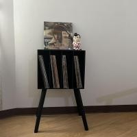 ราคา ชั้นไม้ วางแผ่นเสียง เก็บแผ่นเสียง 4 ช่อง มีขา สีดำ (18265657569)