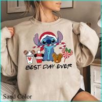 ราคา เสื้อยืดสีแดงลายต้นคริสต์มาส Disney Stitch สำหรับท่านชายและหญิง แขนยาว (51755281534)