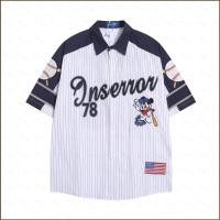 ราคา BH2 DISNEY เสื้อเชิ้ตแขนสั้นเบสบอลมิกกี้ตัดสีลายทางเสื้อคู่หลวม HB2 (27336809288)