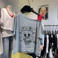 ราคา แห่งชาติถนนสวมหวานน่ารักสองมิติไหล่เฉียงแขนสั้นเสื้อยืดผู้หญิง (25948015518)