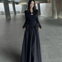 ราคา เสื้อสีดำสไตล์ใหม่ ทรงเรียบร้อยและเนี้ยบ มีปกตั้ง แขนยาว และกระโปรงยาว อารมณ์แคบ (52607169126)