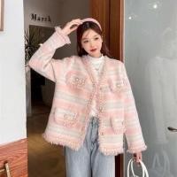 ราคา Oxy shop เสื้อไหมพรมสีชมพูทูโทนกระดุมมุกสไตล์เกาหลี (44072940428)
