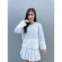 ราคา เสื้อคลุมตกแต่งขนมิ้งที่ชายเสื้อและแขนเสื้อ สีม่วงพาสเทล (24954145410)