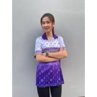 ราคา พร้อมส่ง เสื้อใส่ทำงาน คอโปโล ลายขอดอกไม้สีม่วงขาว (24867169843)
