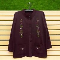 ราคา Oxy shop เสื้อกันหนาวไหมพรมผู้สูงอายุ อาม่าปักลายดอกไม้ คอกลม (51751064106)