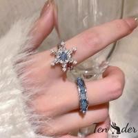 ราคา COD ส่งเร็วจากไทย แหวนลายเกล็ดหิมะประดับเพชรสังเคราะห์สีฟ้าสุดหรู สำหรับผู้หญิง ปรับขนาดได้ ดีไซน์ใช้งานได้หลากหลาย Ten (48156107731)