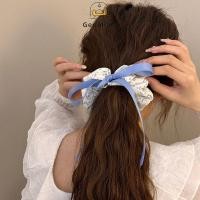 ราคา Gentle Style Headdress Women Blue Floral Large Intestine Hair Rope High end Flower Hair Rope Geoo (28521797368)