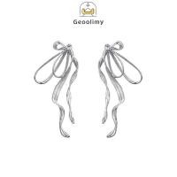 ราคา Niche Ribbon Bow Earrings Women Light Luxury High end Earrings Ins Cool Style Earrings Geoo (28521802246)