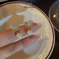 ราคา Sweet Heart Bow Pearl Earrings Versatile Fashion Earrings Women Personalized Simple Earrings Geoo (28979176358)