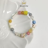 ราคา Women Summer Cream Colored Elastic Rope Cute Ceramic Beaded Bracelet Student Cartoon Hand Jewelry Geoo (26529195820)