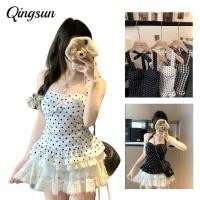 ราคา Qingsun เข้ารูป แขนกุด เสื้อคล้องคอ ลายจุดสีขาวดำใส่สบาย น่ารักมาก เสริมฟองน้ำในตัว FY2257 (41823920441)