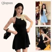 ราคา เดรสแขนกุด เรโทร เข้ารูป ชุดมินิเดรสไหมพรม ดีเทลแต่งโบว์ สไตล์เกาหลี เรียบหรู ยืดกำลังดี X72 (40014367937)