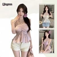 ราคา สาวเซ็กซี่ร้อน ฤดูร้อน สาวร้อน จีบรอบคอครอป เสื้อสีชมพูทับเสื้อเชิ้ตสั้นสำหรับผู้หญิง FY2718 (43657634848)