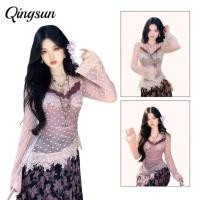 ราคา Qingsun เข้ารูป เสื้อแขนยาว ลายลูกไม้สไตล์สาวเกาหลี เสริมฟองน้ำน่ารักๆ ใส่สวย FY33039 (42974285893)