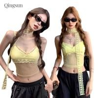 ราคา เสื้อกล้าม สายเดี่ยว เสื้อกล้ามซีทรู สีเหลือง ลายลูกไม้ สาวสไตล์เกาหลีสไตล์เกาหลี FY2902 Qingsun (40262026027)