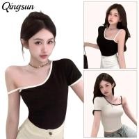 ราคา Qingsun เสื้อแขนสั้น ดีเทลายเปิดไหล่ เข้ารูป ผ้าใส่สบาย เสื้อผ้าแฟชั่นผู้หญิง (45101255766)