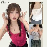 ราคา เสื้อยืดคอกลม เสื้อกล้าม มีฟองน้ำ ดีเทลผูกโบว์น่ารัก FY068 Qingsun (44459653197)