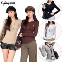 ราคา Qingsun เสื้อแขนยาวคิกลม ผ้าใส่สบาย เข้ารูป สไตล์เกาหลีa เข้ารูป (54901230524)